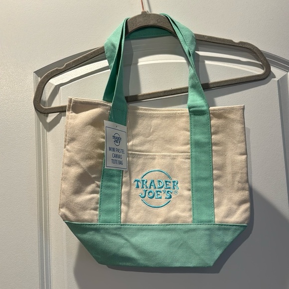 trader joes Handbags - NWT! Trader Joe’s Mini Pastel Canvas Tote Green